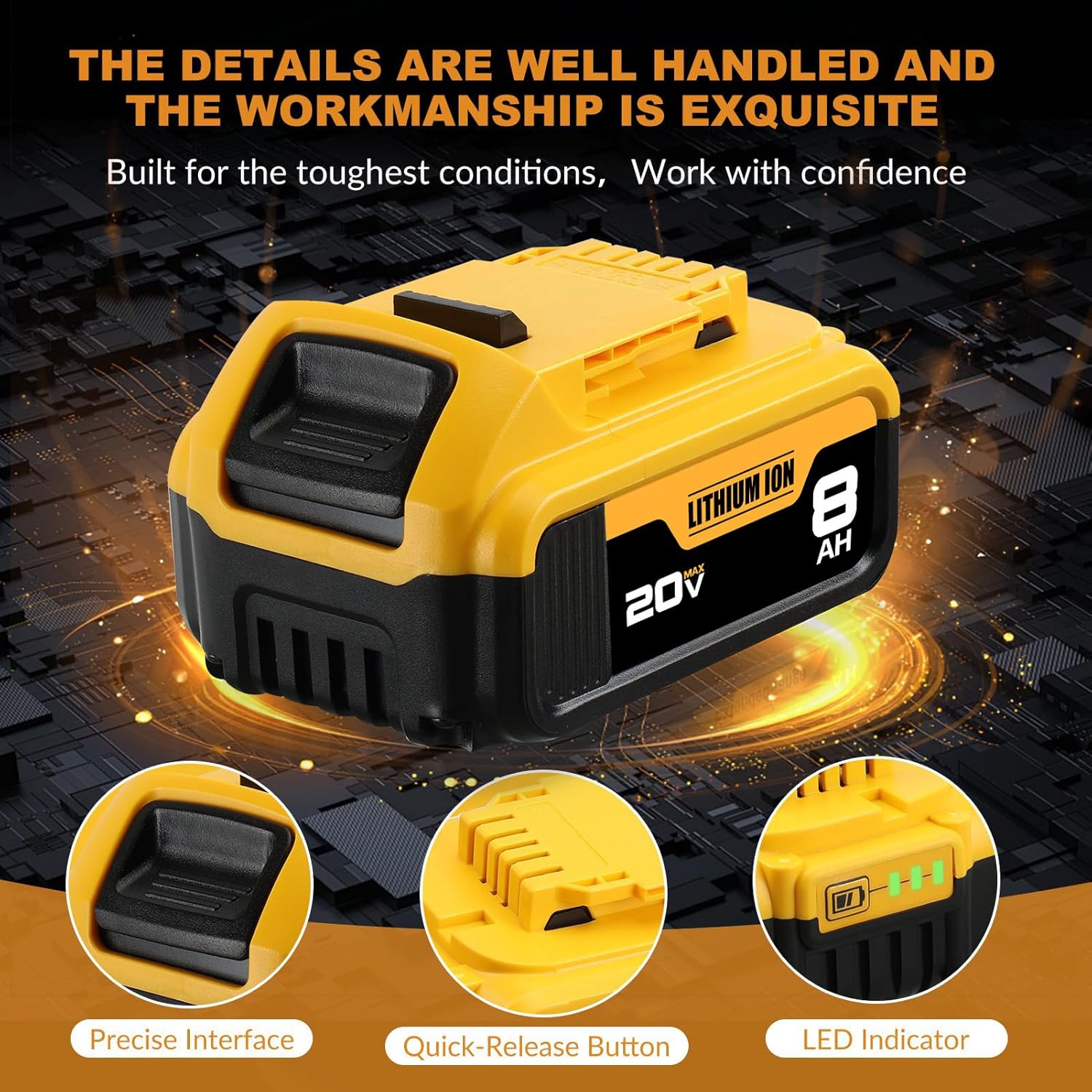Upgraded 8.0Ah 2-Pack 20V MAX Battery Compatible with Dewalt Cordless Tools-DCB200 DCB208 DCB206 DCB204 DCB203 DCB180 with LED Indicator(Not Made in Dewalt)