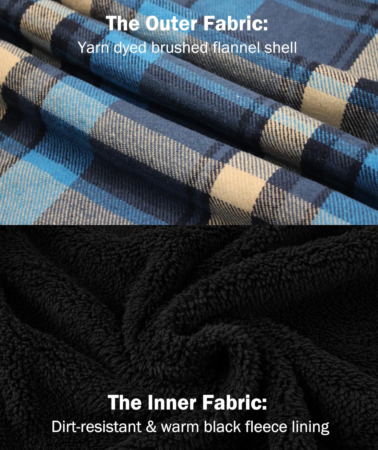 V VALANCH Men's Flannel Shirt Jacket with Hood Fleece Lined Plaid Jacket Zip Up Winter Warm Coat - Image 3