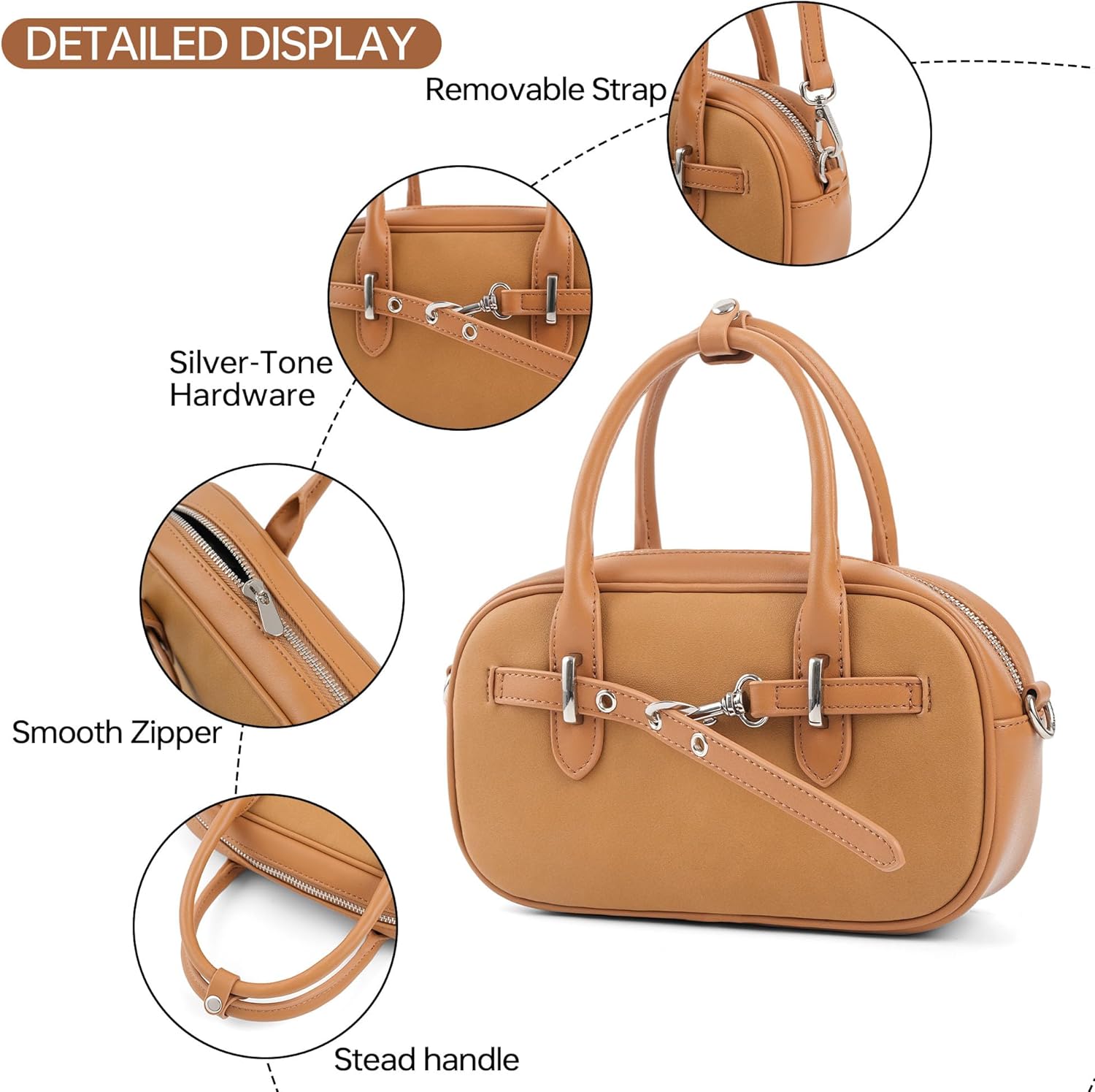 Mini Oval Top Handle Bag for Women, Vegan Leather Crossbody Purse with Adjustable Strap, Trendy Handbag