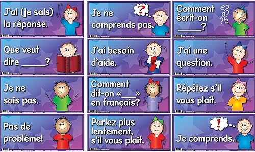 Poster Pals Carteles de frases de ancla de enseñanza y enseñanza de idiomas franceses, gráficos coloridos, decoración e instrucciones para el aula,