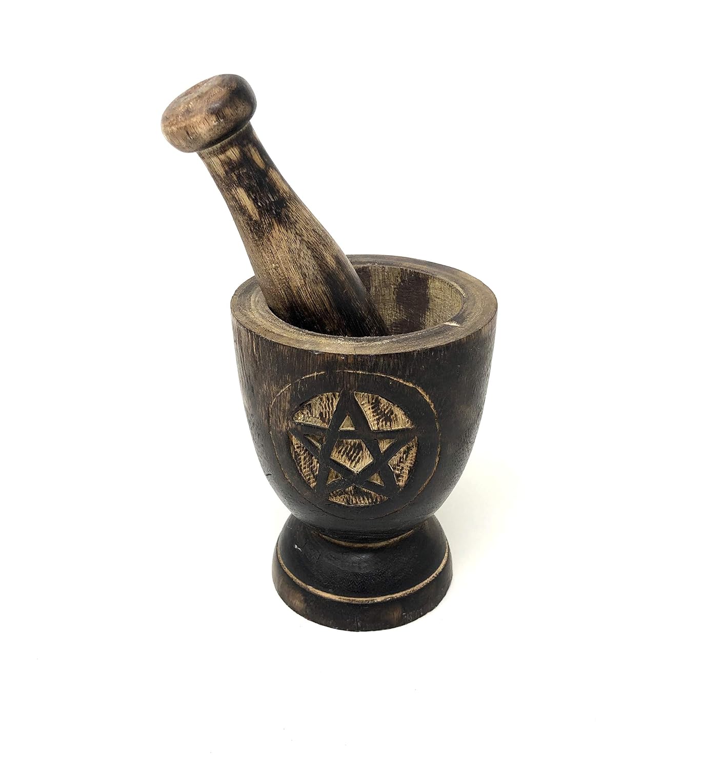 vrinda® wooden Mortar and Pestle - 5 inch x 3 inch (Pentacle)