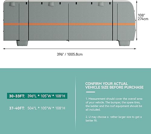 Miniatura 6 de YITAHOME Cubierta mejorada de 30 a 33 pies para autocaravana clase A, súper gruesa, impermeable, resistente al viento, anti-UV, antidesgarros, con 2