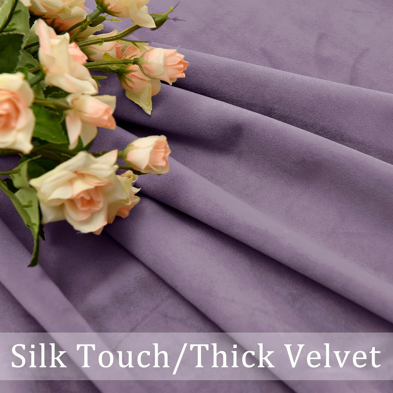 Hiasan Velvet Curtains 84 inch Blackout Rod Pocket Thermal Insulated Soft Curtains Room Darkening Window Drapes with Tiebacks for Bedroom Living Room, Set of 2 Panels, 60W x 84L, Lavender