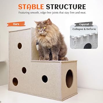 PETKARAY Cat Tunnel, Original Cat Hideaway Cave for Indoor Cats, Large Kitten Play Tubes and Tunnels, Soft Felt Cat Toy with Interactive Peek Hole, Beige L Shape