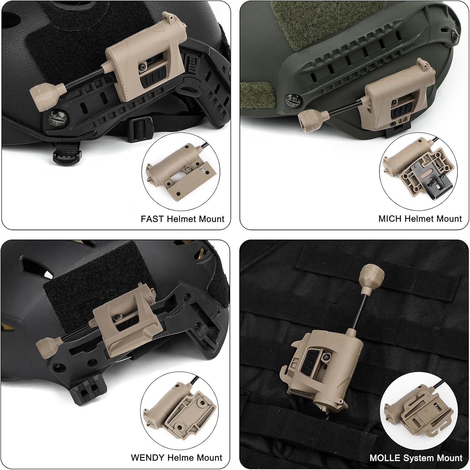 5 LED Beads Black Helmet Light with Red Light + White Task Lamp + IR Strobe Beacon & 4 in 1 Tan Tactical Helmet Light Military with IR Red Green White LED Task Lamp