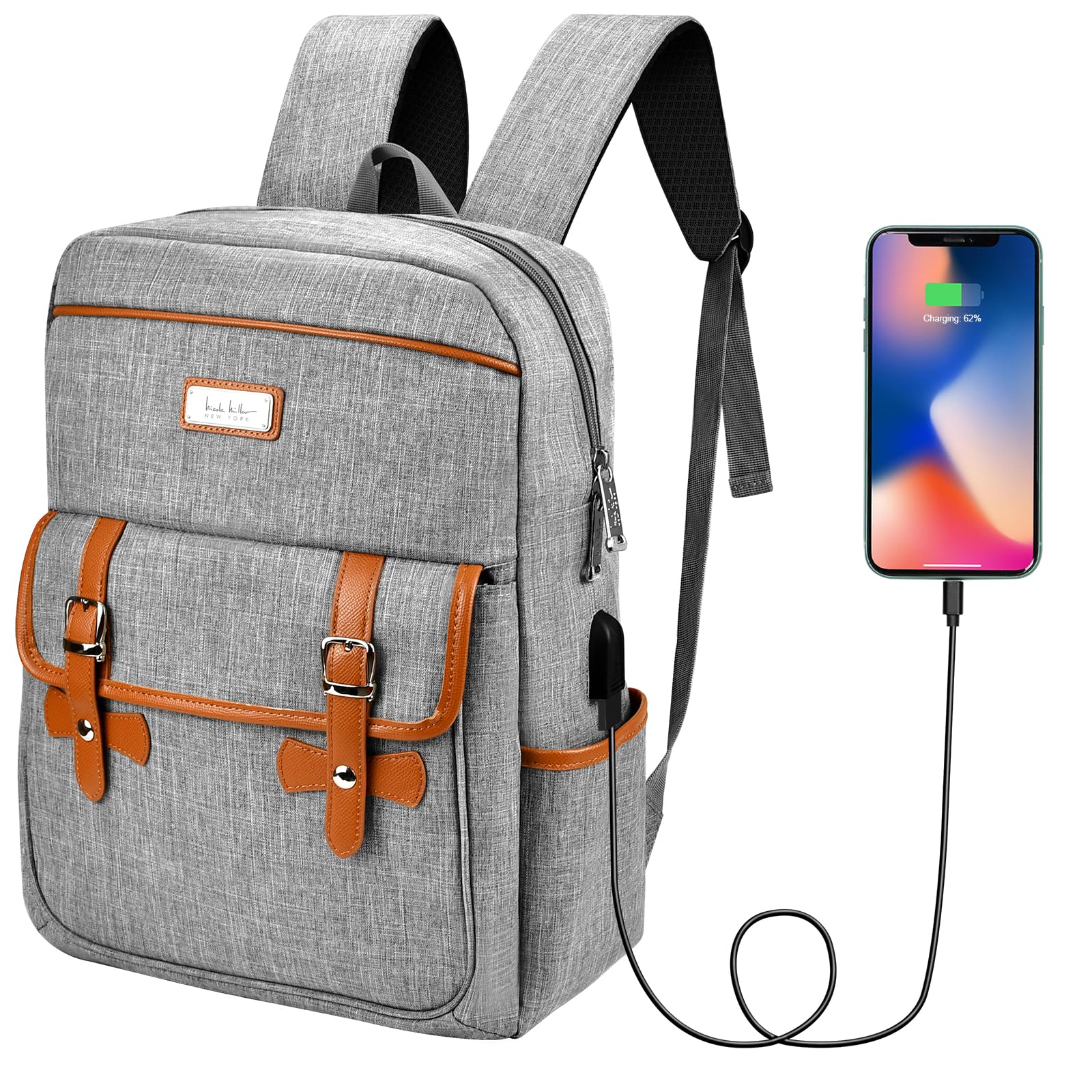 Nicole MillerTravel Laptop Backpack-Business Anti Theft Vintage Backpack  with USB Charging Port-Water Resistant Computer Bag