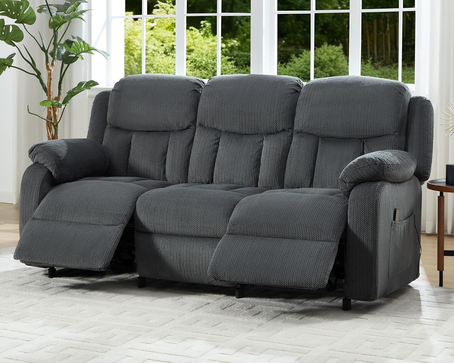 Jocisland Reclining Couch, Power Reclining Sofa with Dual Wingback, 3 Seater Recliner Sofa, Recliner Couches for Living Room(Dark Gray)