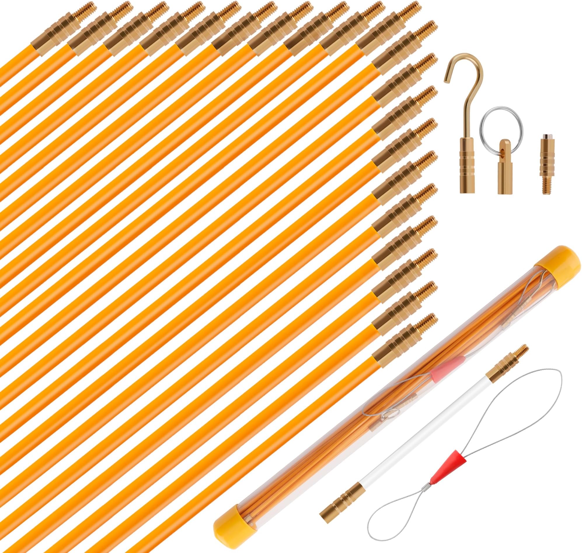 - 22FT Fiberglass Electrical Wire Running Kit Wire Fishing Tools Fish Tape Wire Puller Through Wall Cable Snake Fish Rods Kit with Different Attachments