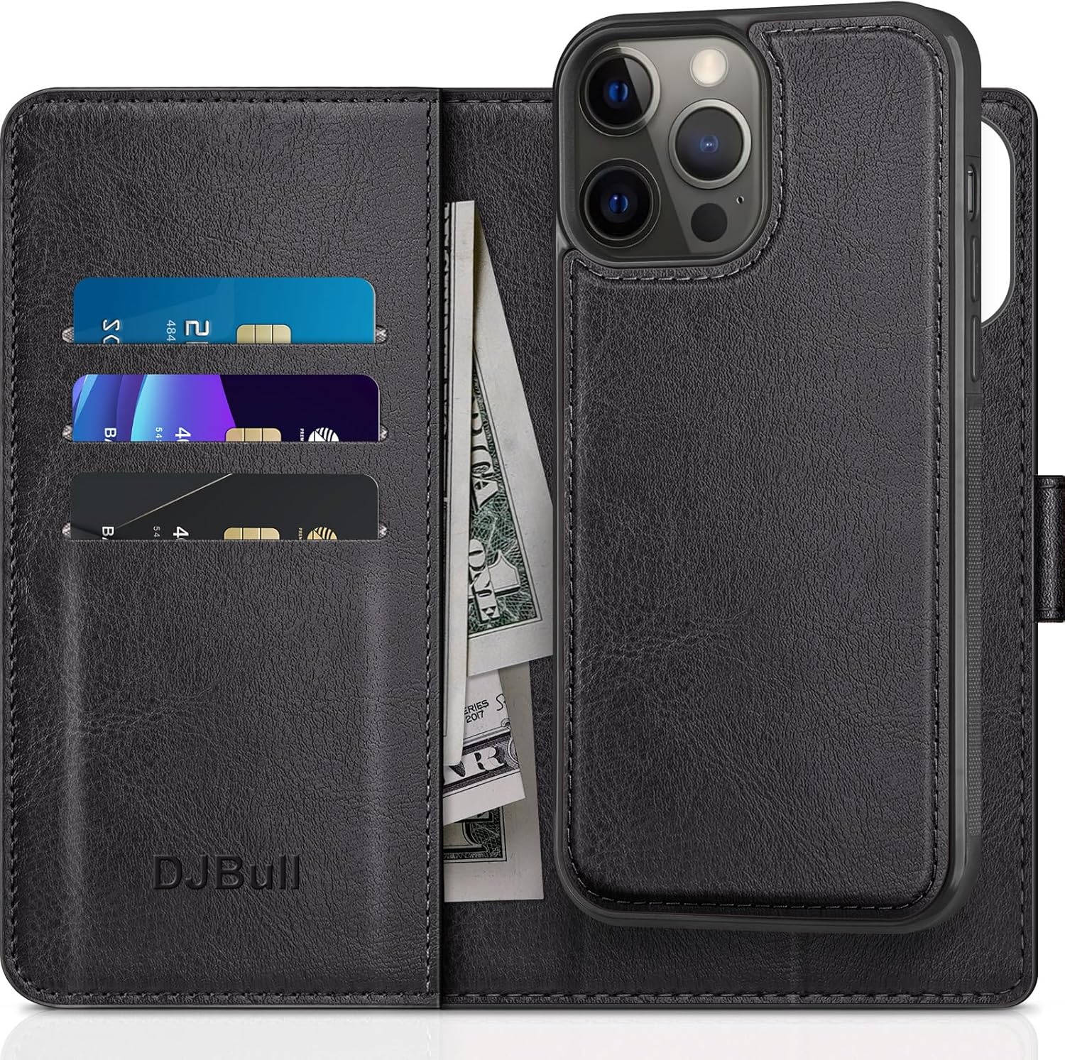DJBull 2-in-1 Detachable for iPhone 12/12 Pro Wallet case with Credit Card Holder【RFID Blocking】,Flip Folio Book PU Leather Protective Cover Women Men for Apple 12/12Pro Phone case Black