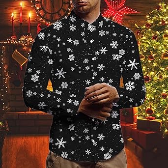 Chemise De Noël Grande Taille Pour Homme, Avec Imprimé Père Noël, Pingouins Et Flocons De Neige, Boutons Et Poche. En Vert | Ance
