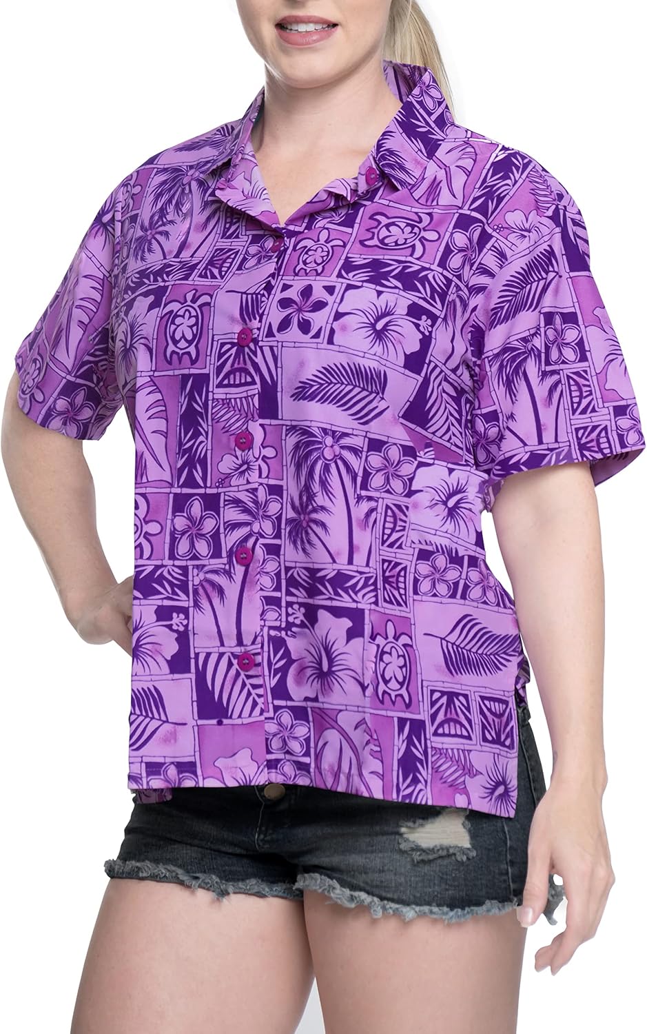 LA LEELA Women's Beach Blouse Tops Hawaiian Shirts