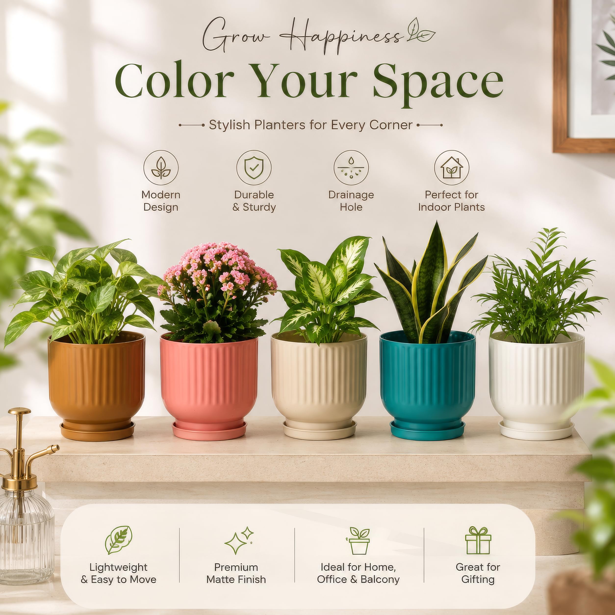 Colorful Flower Pots - Modern Plant Planters (Pack of 5) -6