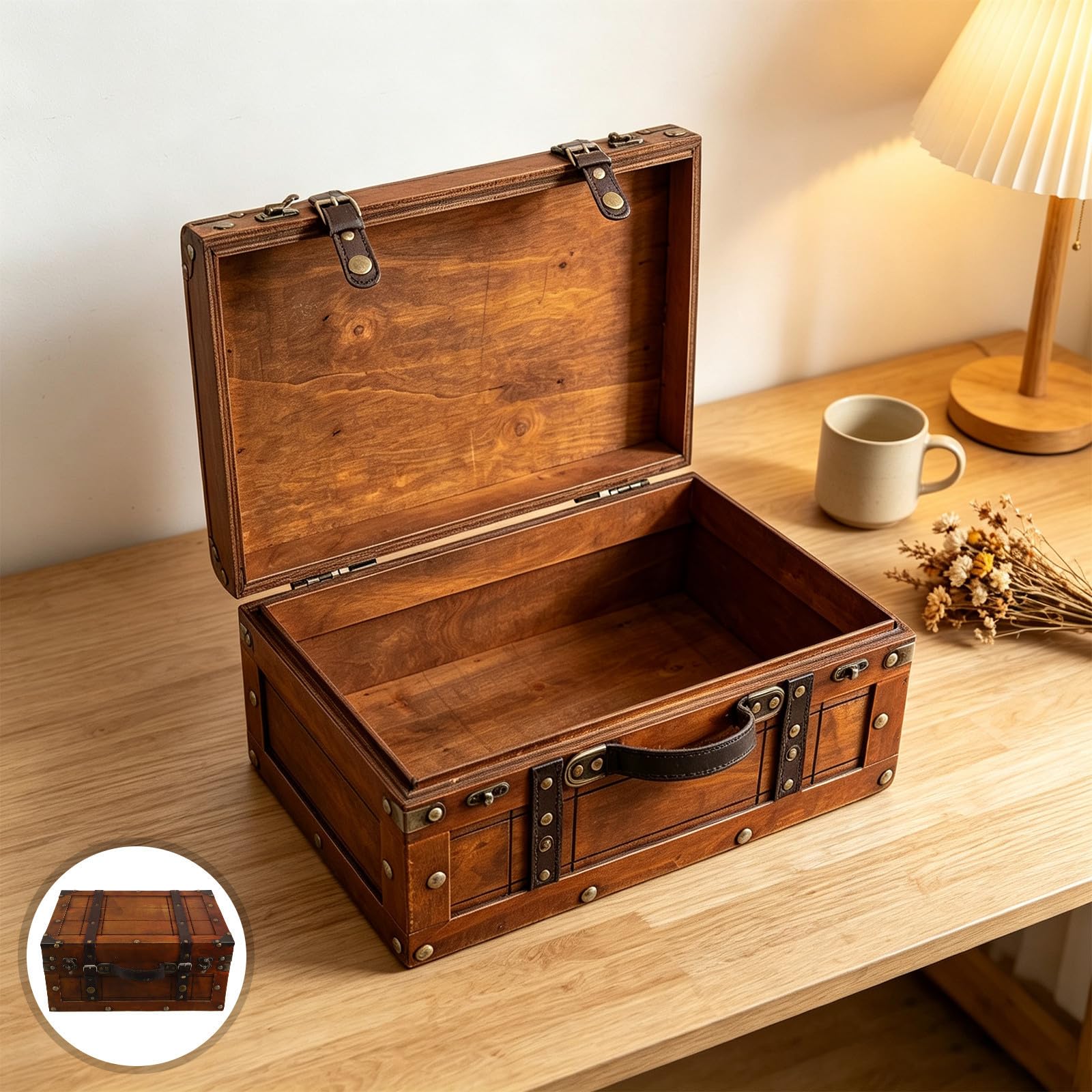 Unomor Baule Portatile in Legno Retrò con Chiusura Antica e Manico