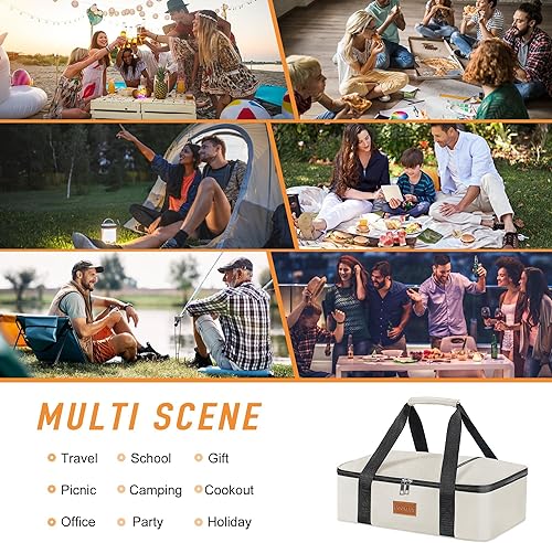 Miniatura 42 de Cazuela aislada de dos pisos para alimentos calientes o fríos, bolsa calentadora de alimentos para fiestas de comida, pícnic, comidas al aire libre