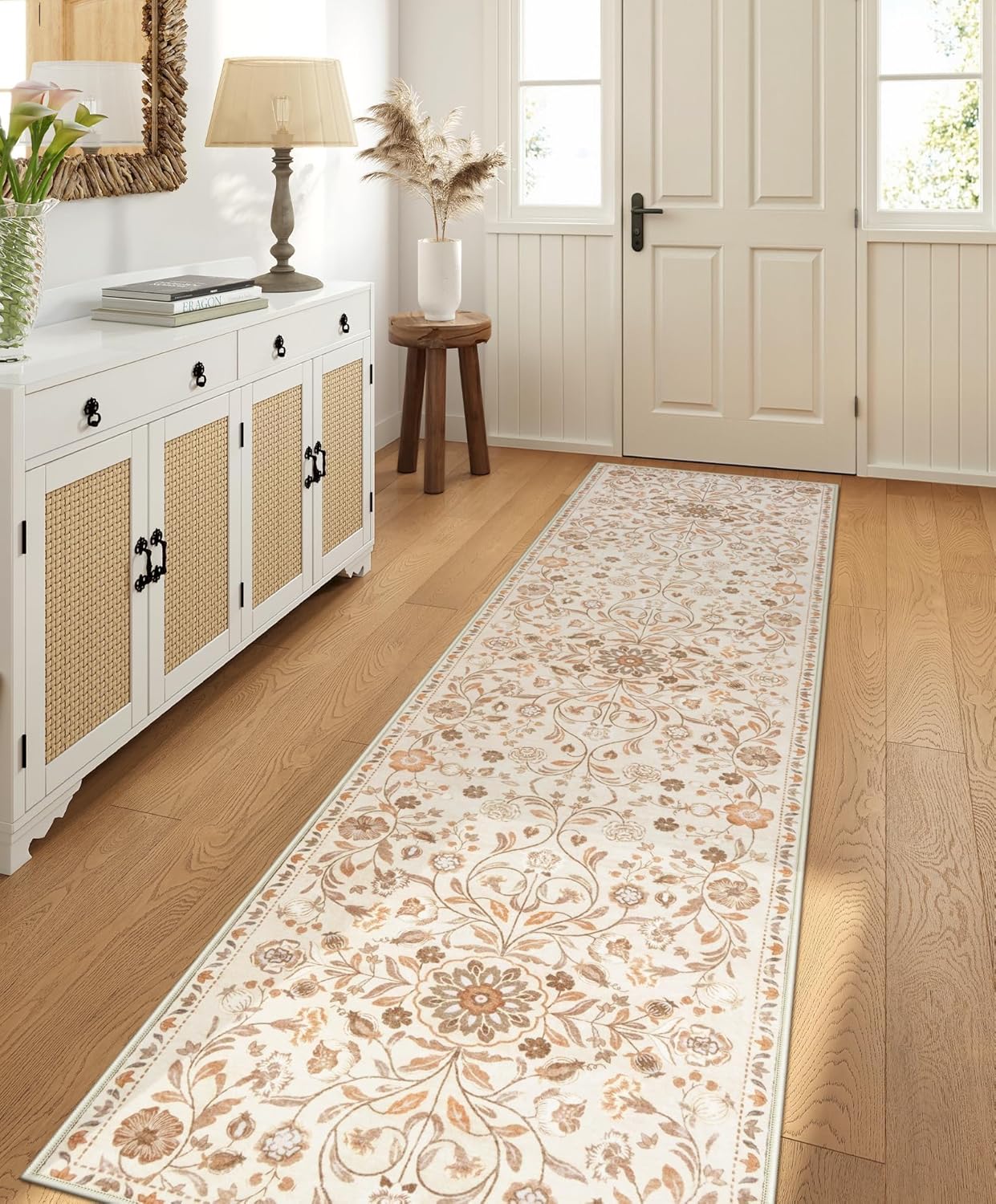 OJIA Hallway Runner 2x8 Kitchen Rugs Runners for Hallways Non Slip, Boho Washable Floral Rug Soft Low-Pile Entryway Carpet Runner for Laundry Bedroom Bathroom Fall Home Decor
