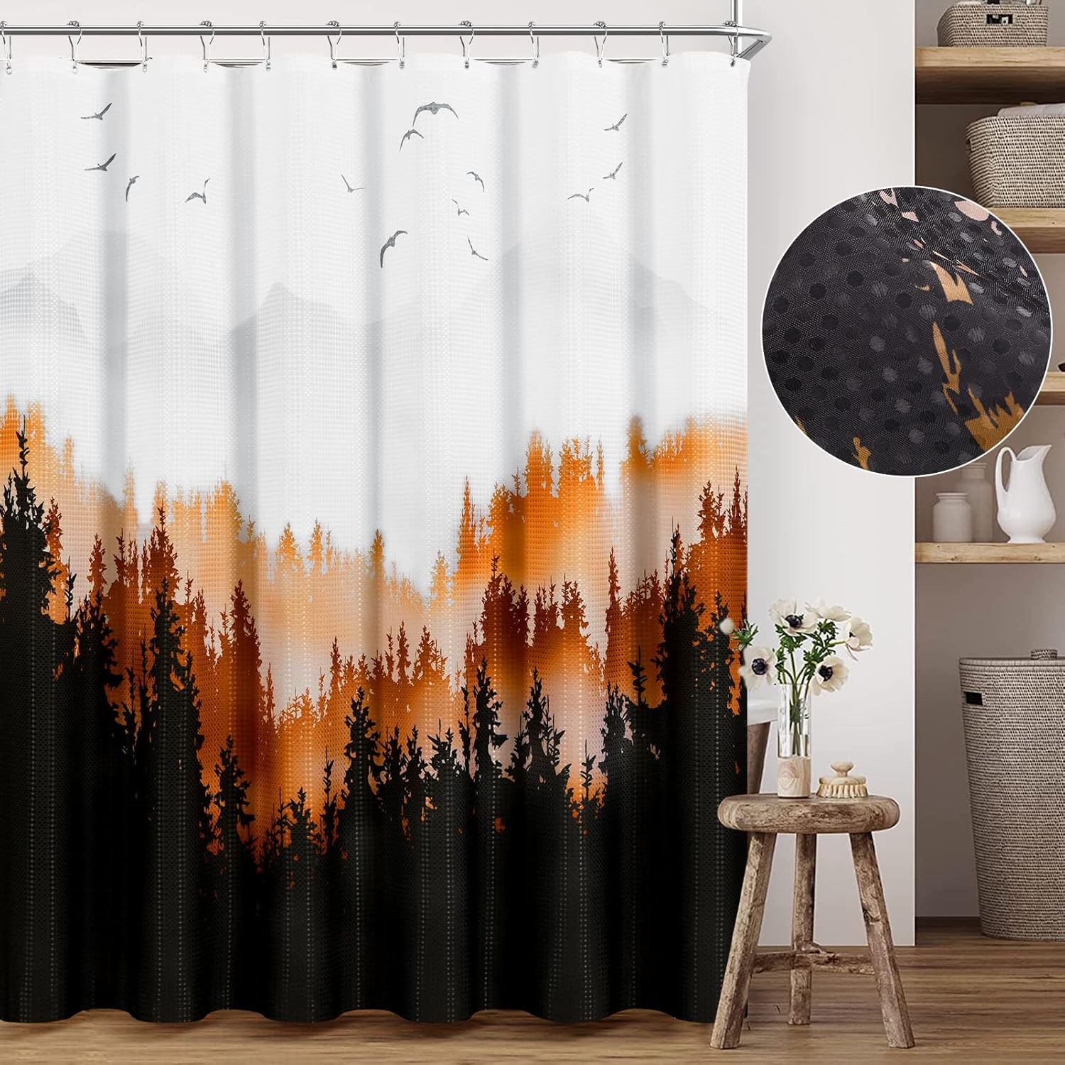 Fall Linen Shower Curtain Misty Forest Shower Curtains for