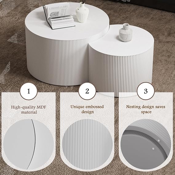 White Nesting Coffee Tables Round Coffee Table Set of (White)