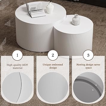 White Nesting Coffee Tables Round Coffee Table Set of (White)