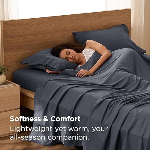 Miniatura 2 de Bedsure Juego de sábanas Split King para camas ajustables, suaves 1800 sábanas para cama dividida tamaño King, 5 piezas de sábanas grises de lujo