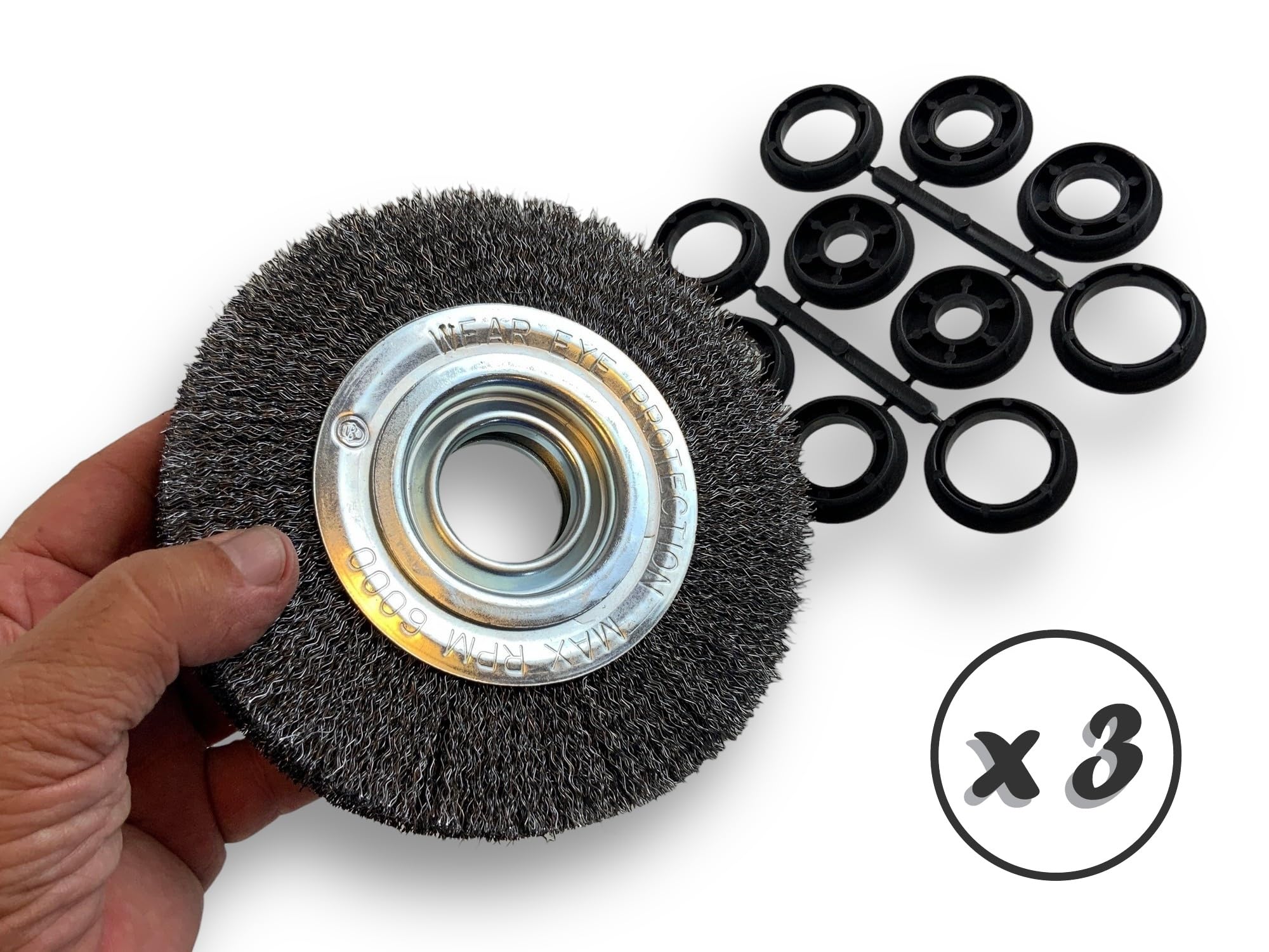 Kibros Lot 3 brosses touret acier Ø 150 mm 3 rangs fil dur 0,30 mm