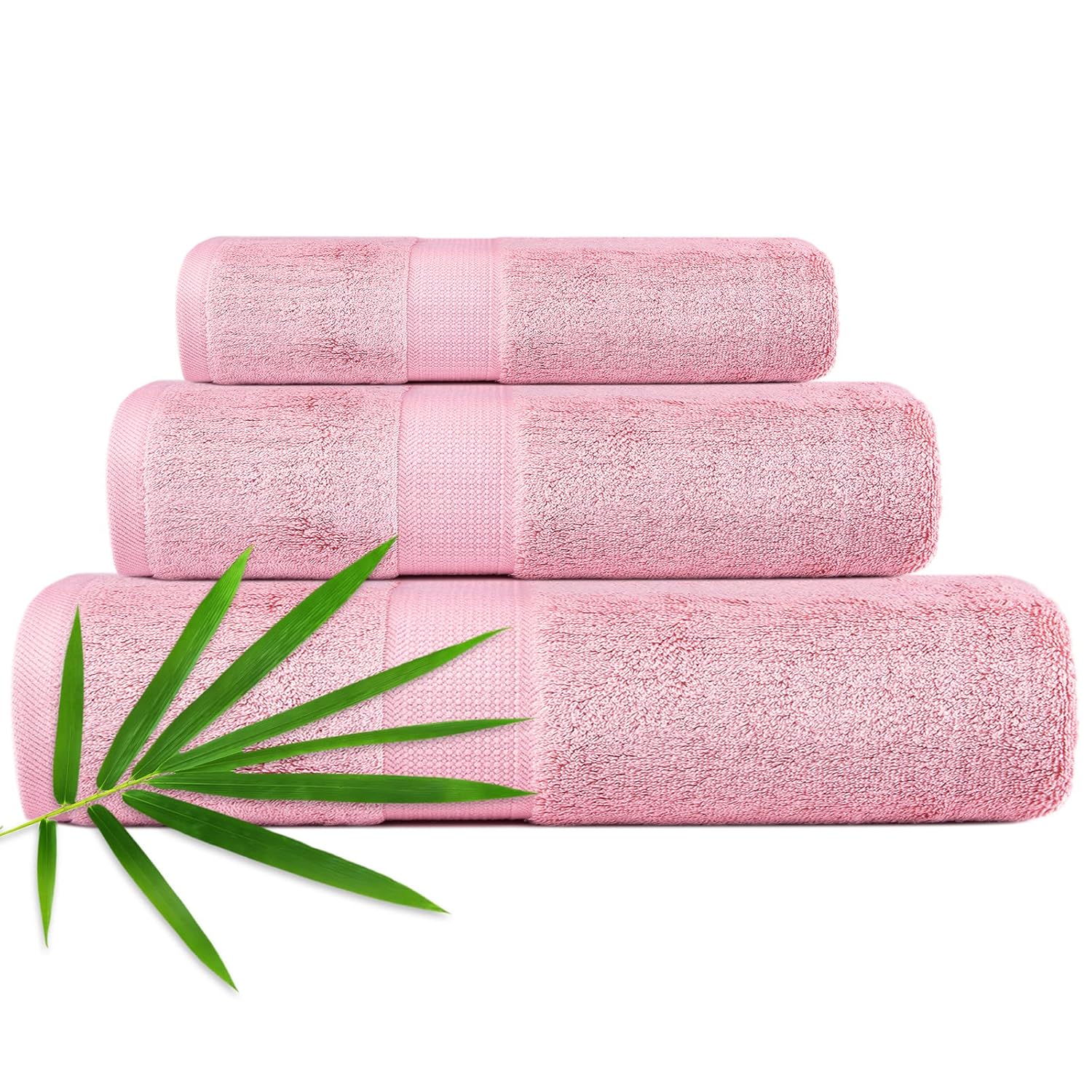 3-Piece Luxury Bath Towels - Super Soft Highly Absorbent - Pink - For Face Body - Adults Kids