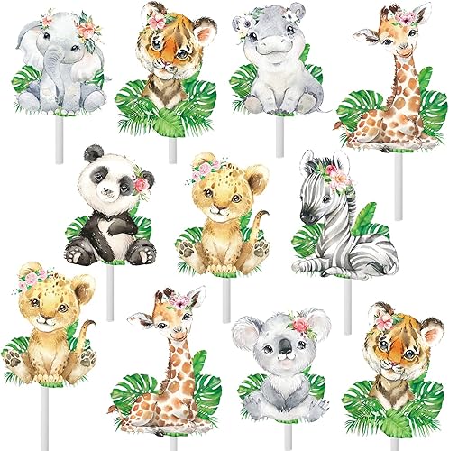 48 adornos para cupcakes de animales de safari de la selva, decoración para tartas de cumpleaños, decoración de fiesta de selva para fiesta de