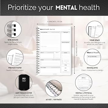 Mental Health Journal for Men | Daily Gratitude, Self Care, Intentions, Affirmations and Nutrition | A5 Mono