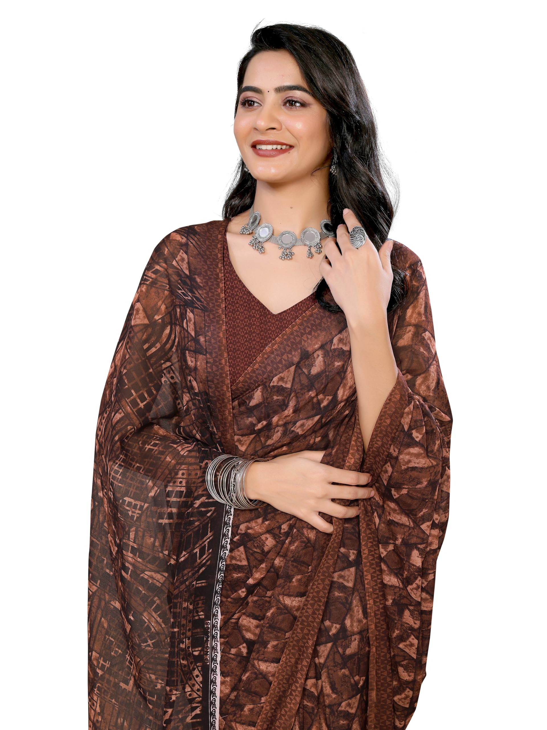 Saretramall Women's Floral Printed Georgette Saree with Unstitched Blouse Piece-image-49