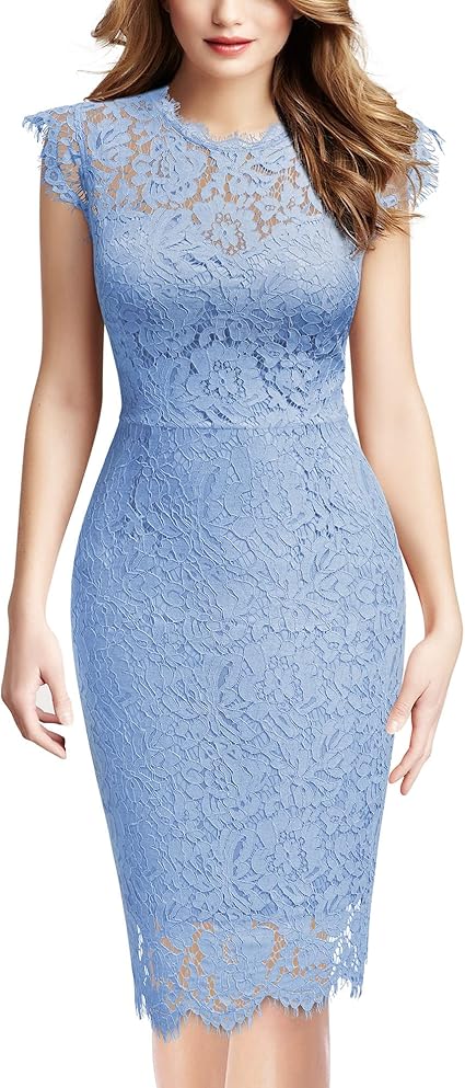 Miusol Women's Retro Floral Lace Slim Evening Cocktail Mini Dress