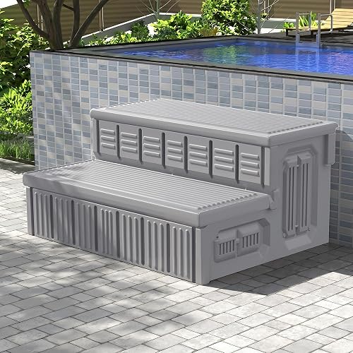 Hot Tub Steps, Outdoor Spa Steps with Storage, Non-Slip & Sturdy Hot Tub Stairs, 36 Inches Long (Light Gray)