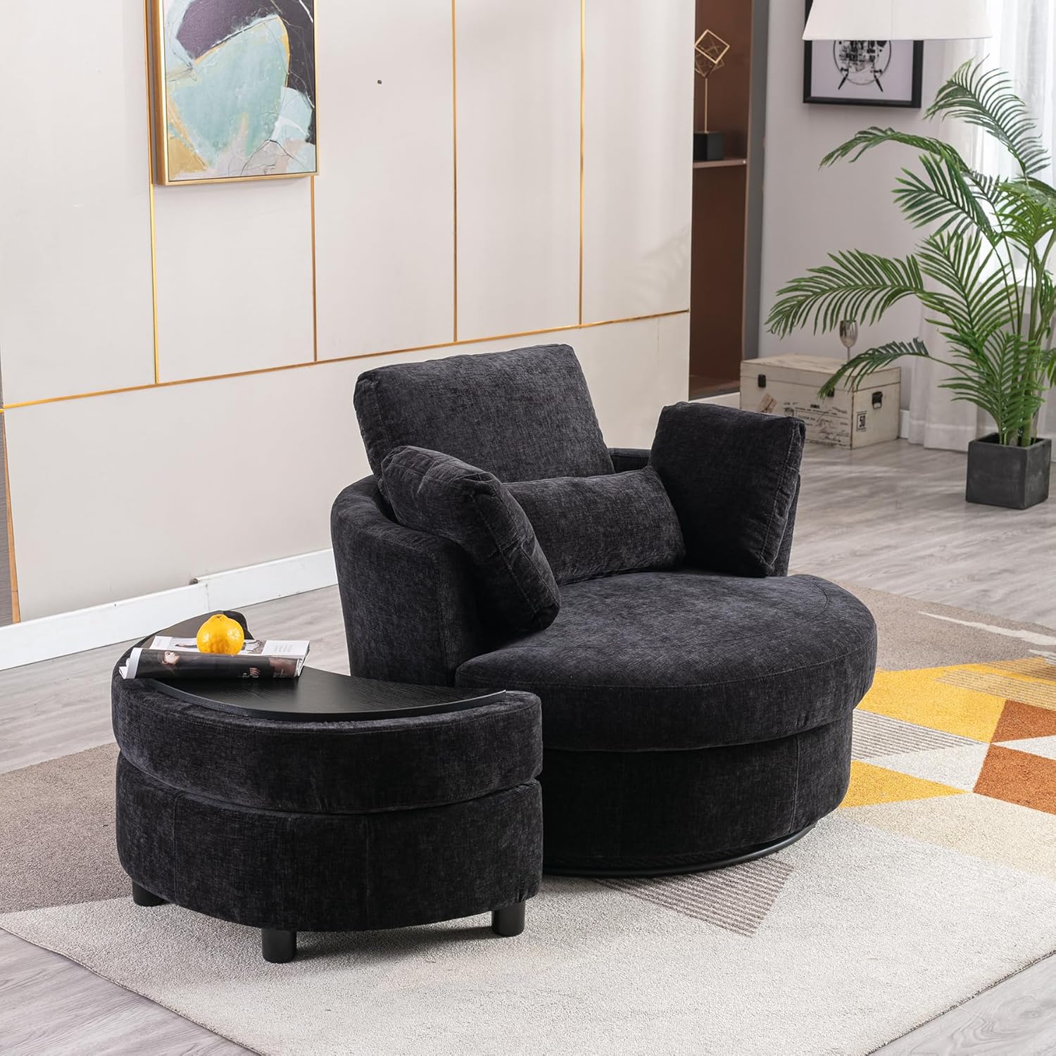 IRTOV Oversized Upholstered Swivel Accent Barrel Chair with