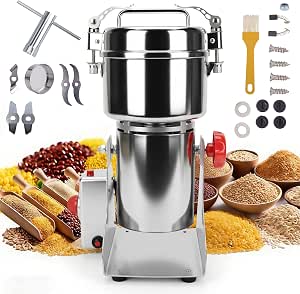 Electric Grain Mill Grinder, 1000g Commercial Grade 304 Stainless Steel High-Speed Spice Grinder