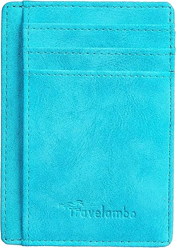Miniatura 4 de Travelambo - Cartera de piel minimalista con bolsillo frontal tamaño mediano cartela delgada RFID dispositivos de identificación por radiofrecuencia