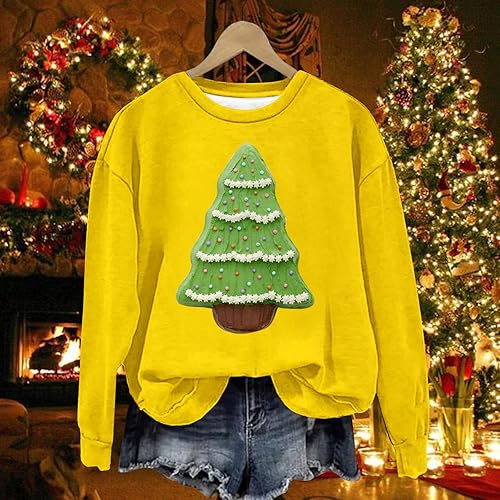 Miniatura 2 de Mujeres Navidad Jersey Sudaderas Manga Larga Cuello Redondo Árbol Impresión Sudadera Camisa Tops Ropa Holgada