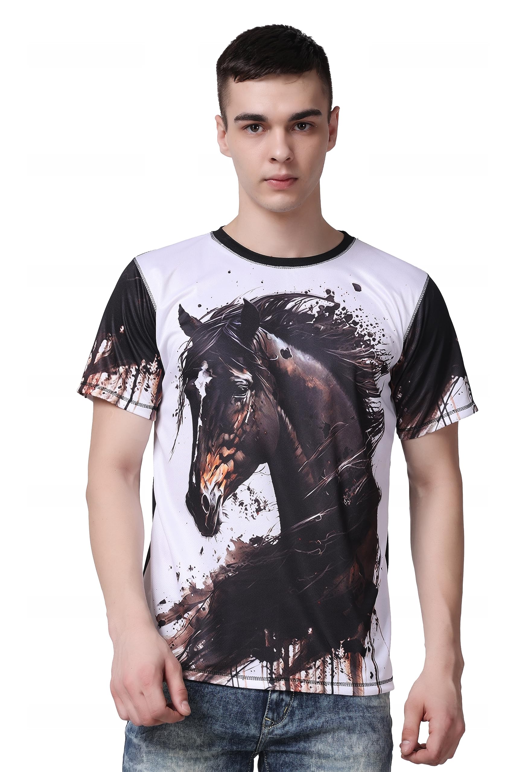 YELLOW TREEBlack Full Horse Smart Stretchable Men T-Shirt (YT- Black Full Horse)