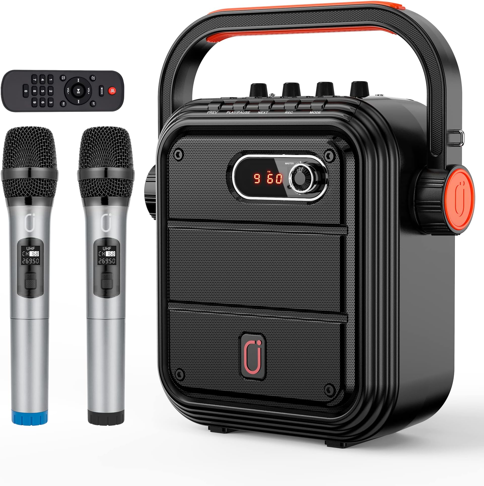 JYX Karaoke Machine with 2 Wireless Microphones, Bluetooth Speaker PA System with 5200mAh Battery Supports Bluetooth,USB,SD Card,AUX-in,FM,Recording,for Christmas Party