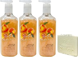 Bath & Body Works Peach Bellini 3 Pack Creamy Luxe Hand Soap Bundle with a Natural Oats Sample Soap