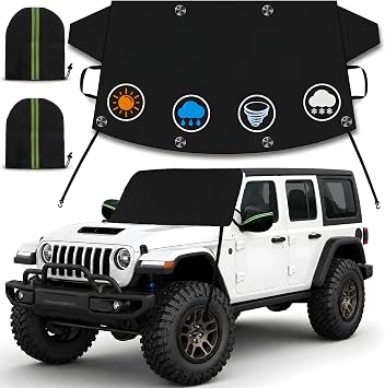 Windshield Cover for Ice and Snow, Car Windshield Snow Cover, Thicken Windshield Frost Cover Waterproof Windshield Snow Ice Cover with Side Mirrors Cover for Most Cars SUVs and Vans (63x 47)