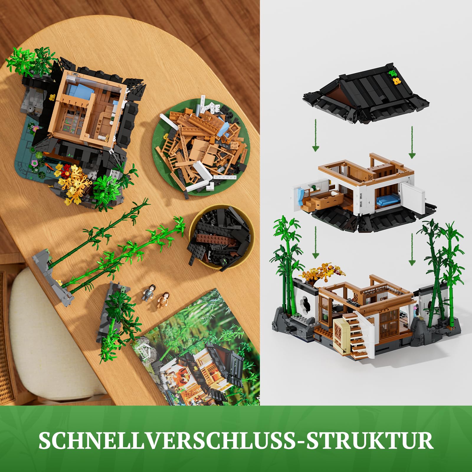 Lumibricks Bambushaus Beleuchtetes Baustein-Set – 2432 Teile Retro Chinesisches Gartenhaus & Baumhaus mit LED-Licht, für Erwachsene und Sammler traditioneller Architektur