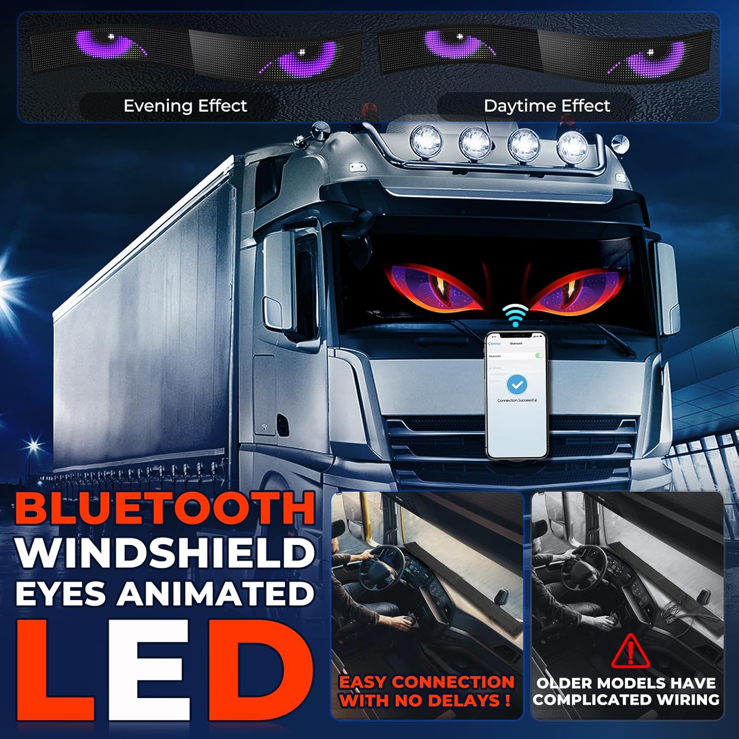 LED Devil Eyes Light for Windshield 69.37x7.56 inch, Extra Size DIY Programmable Led Eyes for Car Truck, Windshield Eyes Animated Led Flexible Smart Colorful Eye Lamp Soft Screen for Car Windows