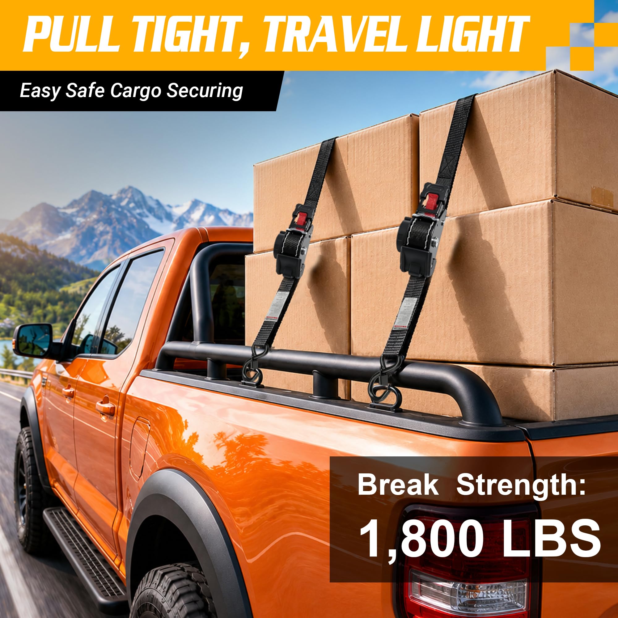 Retractable Ratchet Straps - Easy Load Securing -6