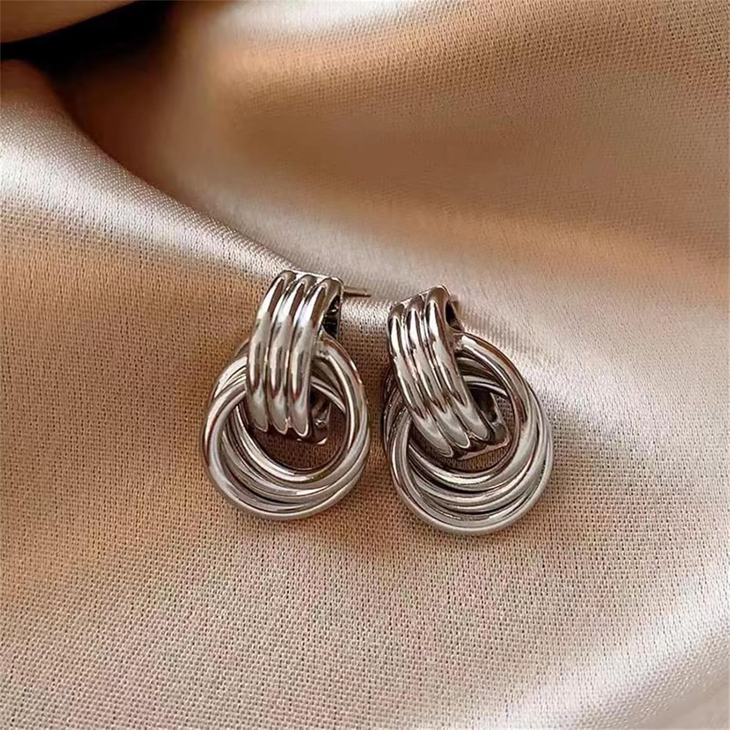 Coadipress Gold Statement Geometric Earrings for Women Trendy Double Knot Earrings Chunky Gold Knot Link Drop Dangle Earrings Trendy Jewelry Gift - Image 2