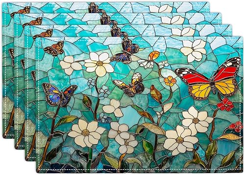 Miniatura 24 de Juego de 6 manteles individuales de flores amarillas de granja, manteles individuales rústicos florales, manteles individuales de primavera lavables