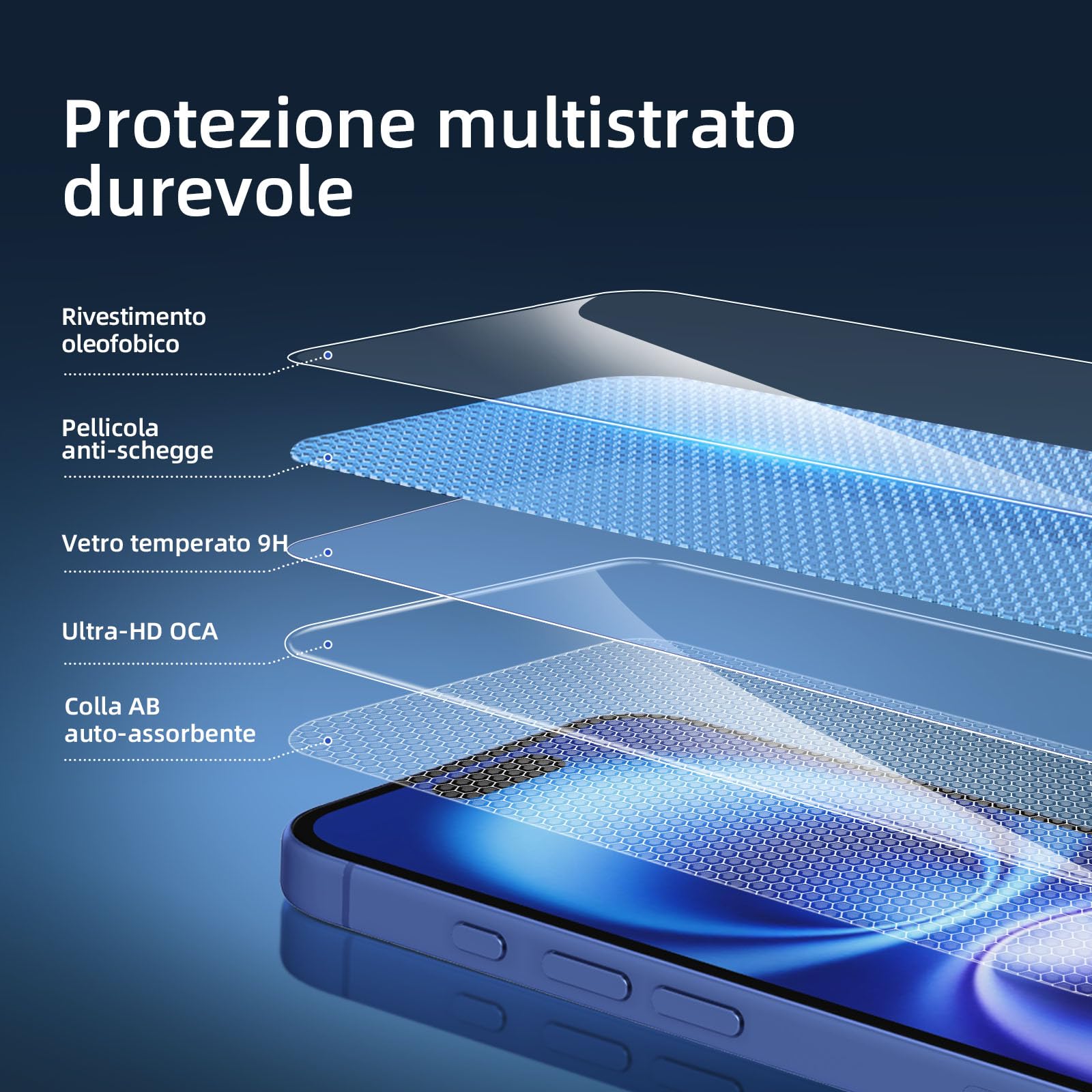 NEW'C 3 Pezzi, Vetro Temperato per iPhone 16 (6,1"), Pellicola Prottetiva, Senza Bolle, Durezza 9H, 0,33mm Ultra Trasparente, Ultra Resistente