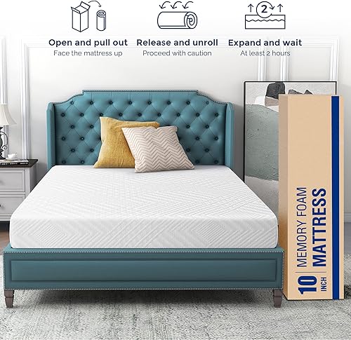 Miniatura 5 de IULULU Colchón de espuma viscoelástica tamaño Queen de 8 pulgadas colchón con infusión de gel de té verde funda acolchada transpirable extraíble