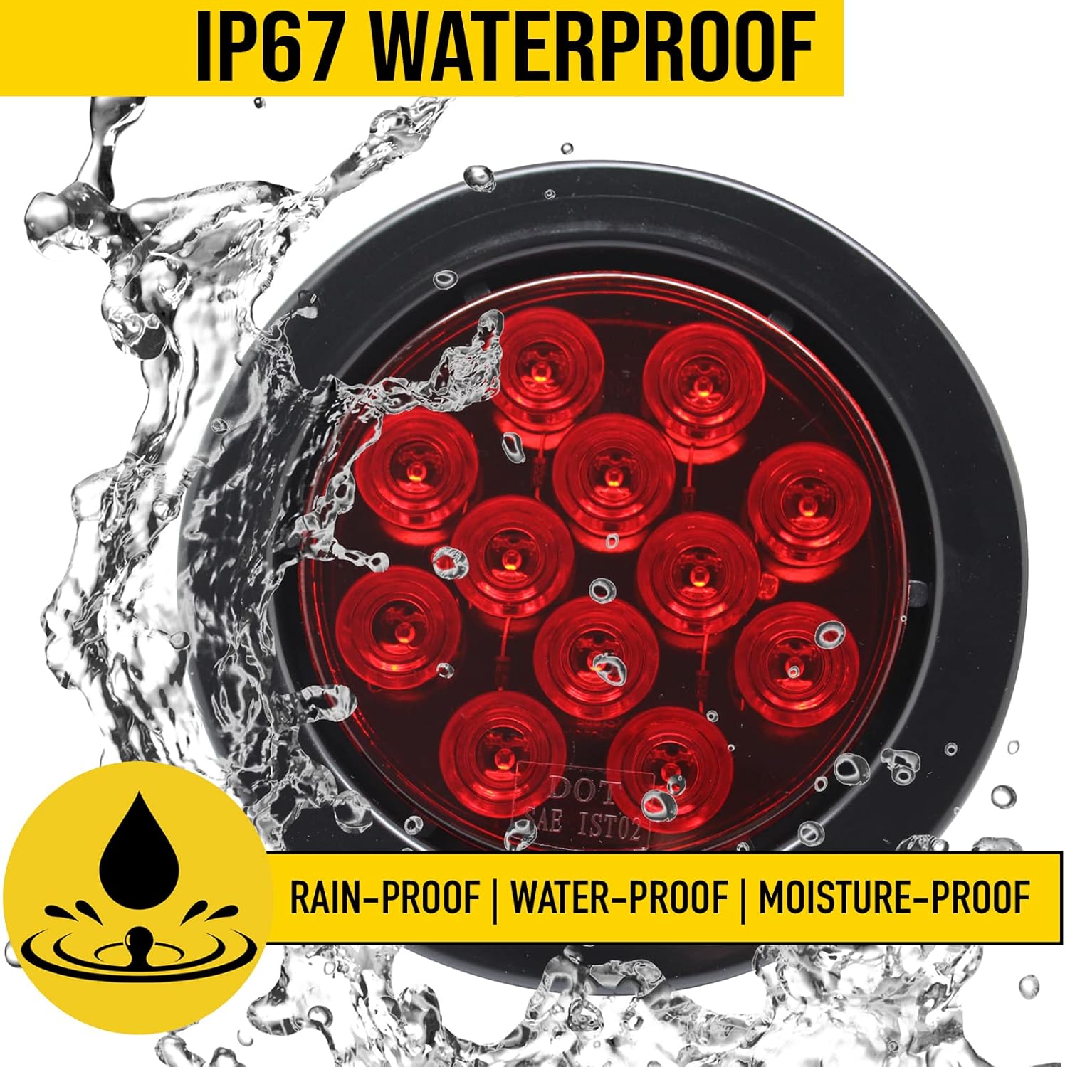 MAXXHAUL 2 Pcs 4" Round Red LED Trailer Tail Lights with Surface Mount Grommet Plugs IP67 Stop Brake Turn Tail Lights for Truck Trailer RV Jeep