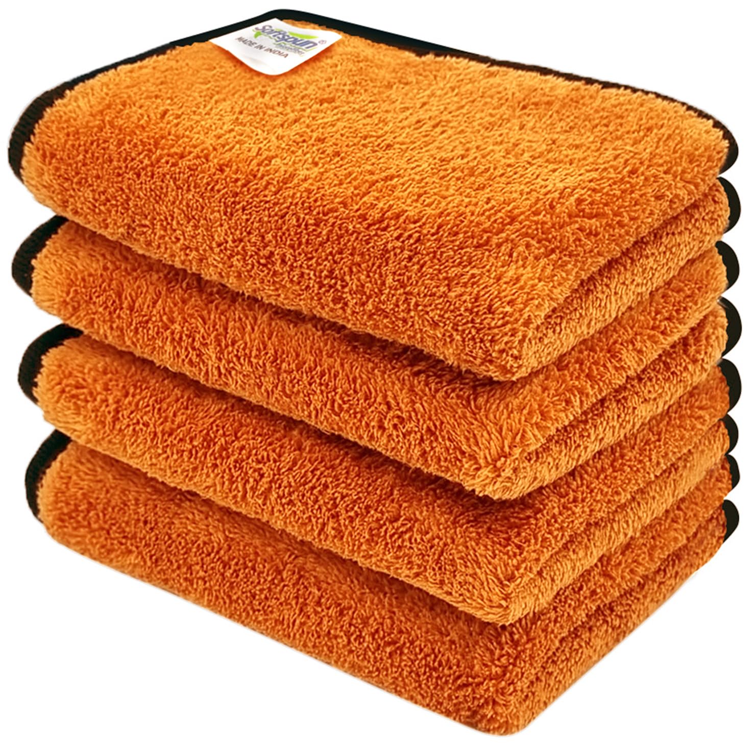 SOFTSPUN Microfiber Hand & Face Wipes 280 GSM 20x30 Cms, 4 Piece Towel Set, (Brown) Super Soft & Silky for Hand, Face and Body - Hypoallergenic Sensitive Skin Wipes & Washcloths.-image-1