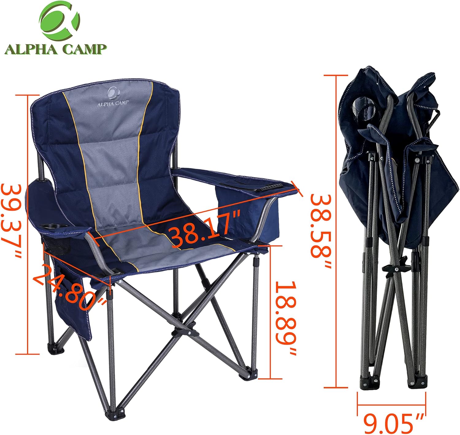 Buy ALPHA CAMP Oversized Camping Folding Chair Heavy Duty Lawn Chair