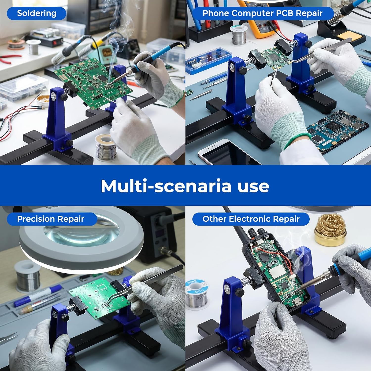 Adjustable Soldering Clamp Circuit Board Holder Frame PCB Soldering Tool | PCB Holder Circuit Board Clamp Roating Holder Tool for Soldering Desoldering, Soldering Repair Tool 360 Degree Rotation