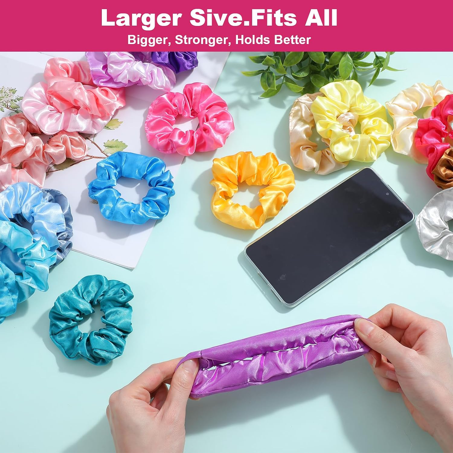 124 Pcs Colors Silk Large Satin Hair Scrunchies Elastic Hair Bobbles Ponytail Holder Hair Scrunchy Vintage Hair Ties Accessories for Women Girls